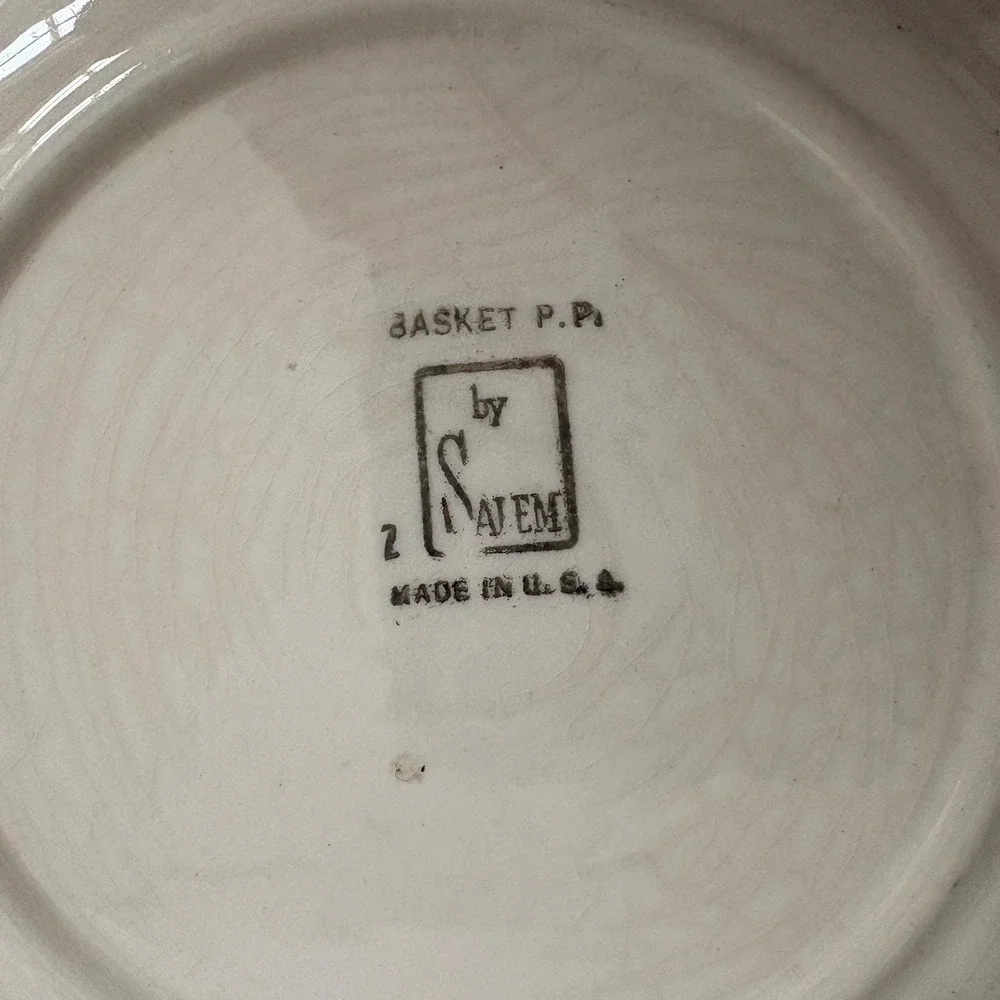 Salem China‎ Co Basket Cross Stitch Vintage 4pc Set Handled Plate Bowls Cream